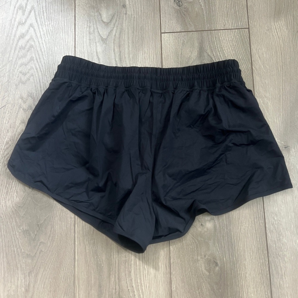 LL Bean Womens Large Regular Athletic Shorts Built-in Briefs Black Drawstring